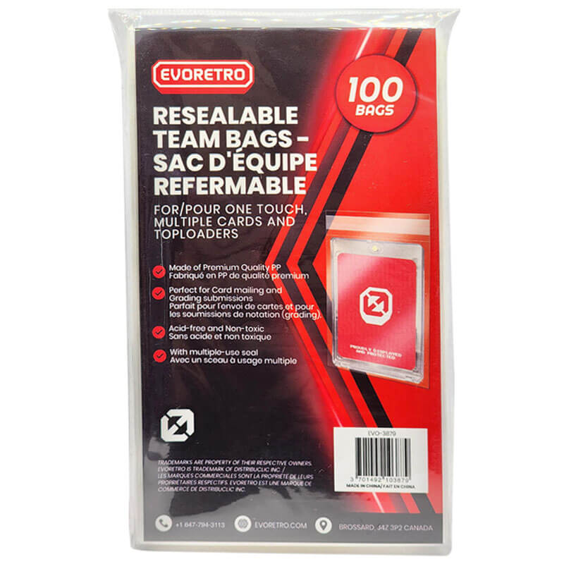 EVORETRO Resealable Team Bags for Cards 100ct | Shipping Protection for TCG