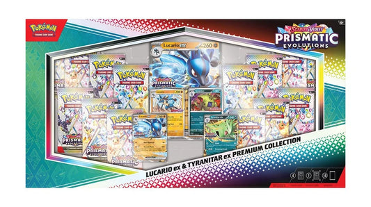 Pokemon Scarlet & Violet Prismatic Evolutions Lucario EX & Tyranitar EX Premium Collection